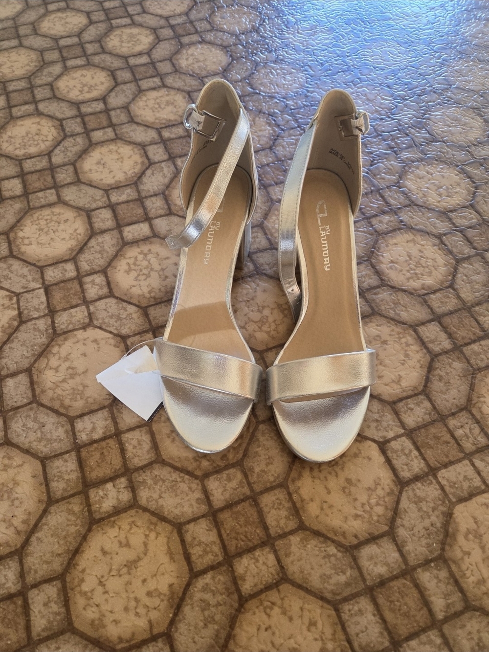 CL by Laundry Silver Metallic Open-Toe Ankle Strap Heels